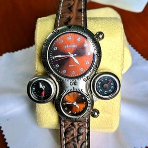 OULM Dual-Time watch w/ compass and thermometer